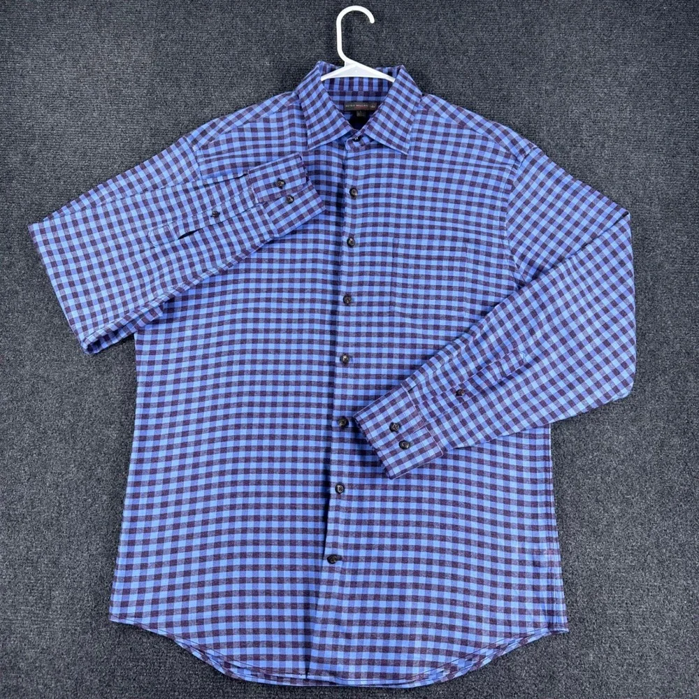 Peter Millar Button Down Mens L Large Blue Purple Gingham Crown Long Sleeve